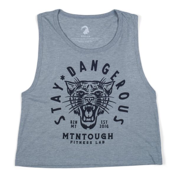 MTNTOUGH Stay Dangerous Cat Women s Festival Crop Tank Top - Heather Grey For Cheap